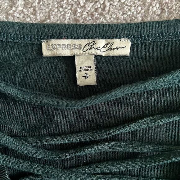 Express One-Eleven Green Lace Up Long Sleeve Top - Picture 4 of 5